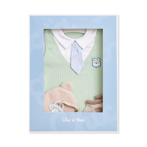 Chic a Bon 綠意小熊紳士兔裝禮盒/連身衣3件組禮盒 (兔裝+安撫巾+襪子)