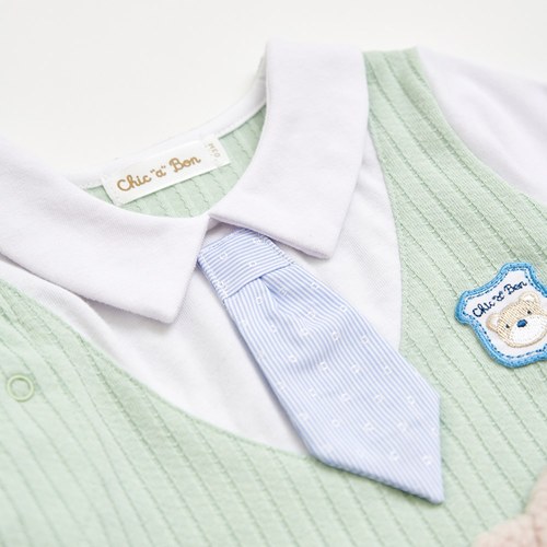 Chic a Bon 綠意小熊紳士兔裝禮盒/連身衣3件組禮盒 (兔裝+安撫巾+襪子)