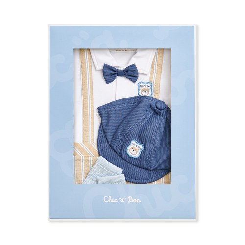 Chic a Bon 小熊紳士褐色吊帶兔裝禮盒/連身衣3件組禮盒 (兔裝+帽子+襪子)