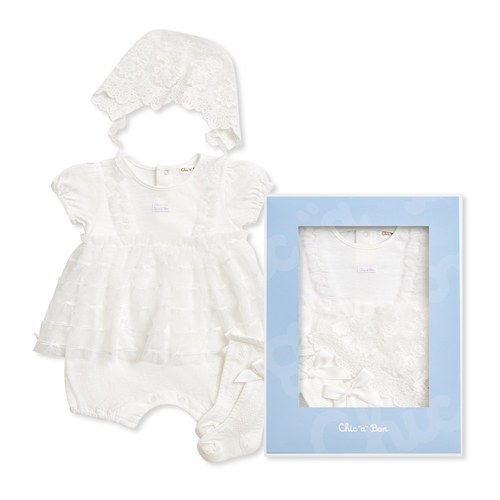 Chic a Bon 蕾絲優雅公主兔裝禮盒/連身衣3件組禮盒 (兔裝+頭巾+襪子)