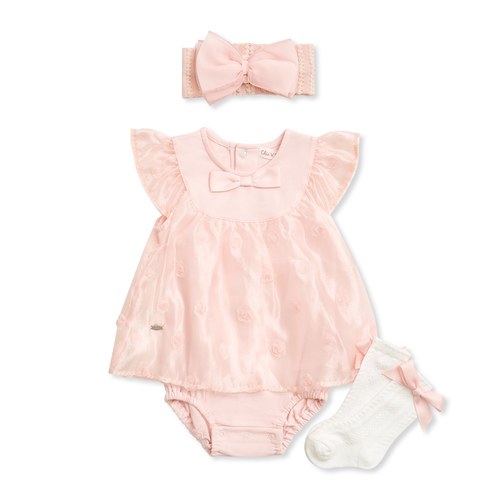 Chic a Bon 粉嫩小花兔裝禮盒/連身衣3件組禮盒 (兔裝+髮帶+襪子)