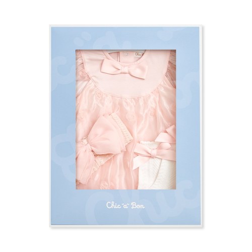 Chic a Bon 粉嫩小花兔裝禮盒/連身衣3件組禮盒 (兔裝+髮帶+襪子)