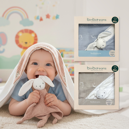 竹纖維連帽浴巾+兔子安撫巾禮盒 100x100cm