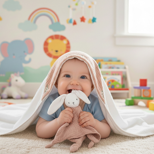 竹纖維連帽浴巾+兔子安撫巾禮盒 100x100cm