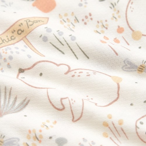 小熊牧場短袖兩段式調節開襟包屁衣 (天絲洞感緹花布)