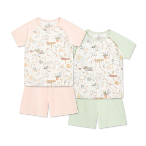 小熊牧場短袖套裝 (天絲洞感緹花布)