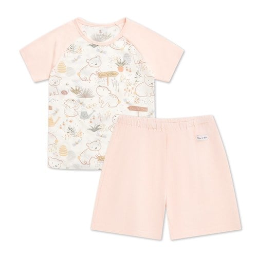 小熊牧場短袖套裝 (天絲洞感緹花布)