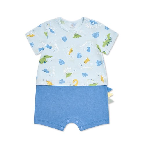 恐龍家族藍色短袖兔裝 (水晶紗)