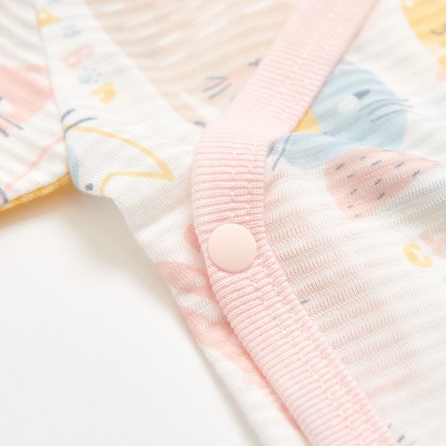 萌貓樂園短袖兩段式調節開襟包屁衣 (天絲橫紋單面布)