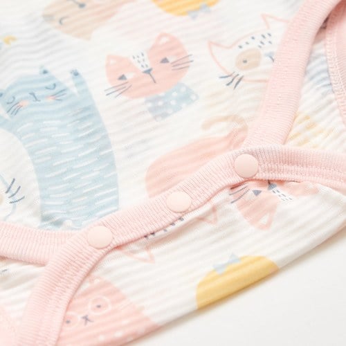 萌貓樂園長袖側開包屁衣 (天絲橫紋單面布)