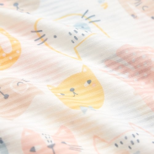 萌貓樂園長袖側開包屁衣 (天絲橫紋單面布)