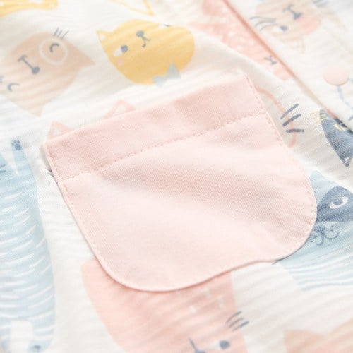 萌貓樂園長袍妙妙裝 (天絲橫紋單面布)