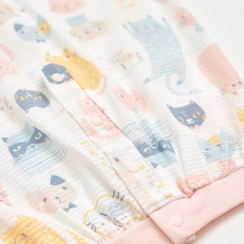 萌貓樂園長袍妙妙裝 (天絲橫紋單面布)