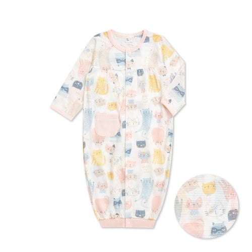 萌貓樂園長袍妙妙裝 (天絲橫紋單面布)