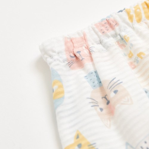 萌貓樂園嬰兒長褲 (天絲橫紋單面布)
