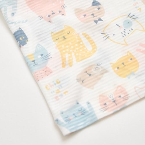 萌貓樂園短袖套裝 (天絲橫紋單面布+彈性布)