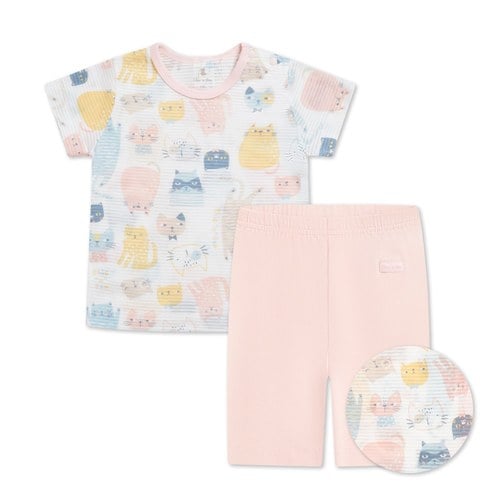 萌貓樂園短袖套裝 (天絲橫紋單面布+彈性布)