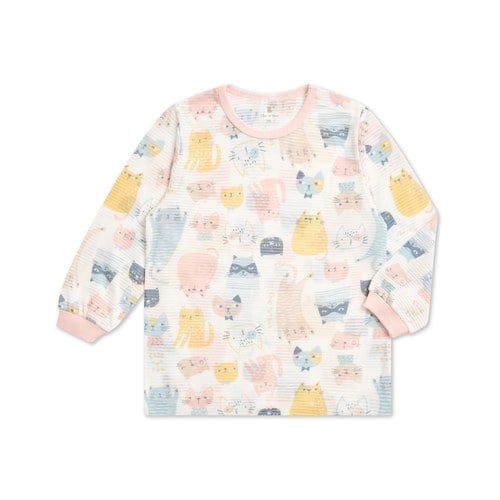 萌貓樂園圓領側開衫 (天絲橫紋單面布)