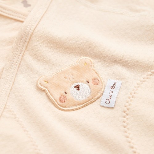 有機棉動物小夥伴小熊刺繡靜音開襟包屁衣