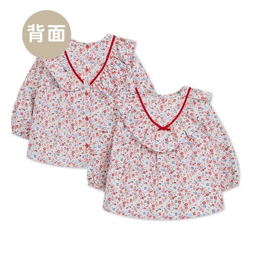 歡樂熊碎花荷葉領純棉長袖上衣