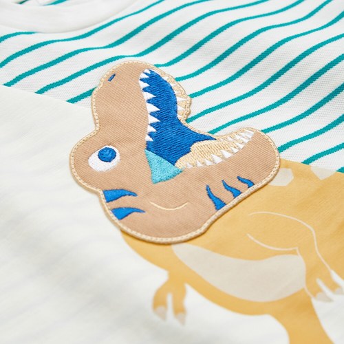 恐龍探險趣條紋拼接上衣