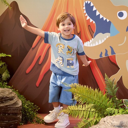 恐龍探險趣撞色圖騰上衣