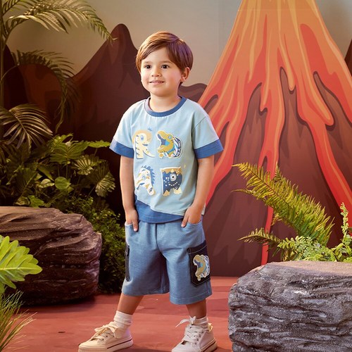 恐龍探險趣撞色圖騰上衣