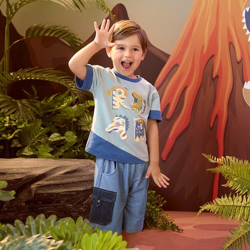 恐龍探險趣撞色圖騰上衣