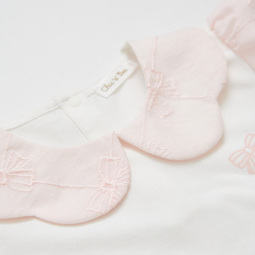 花蝶熊翻領泡泡袖上衣