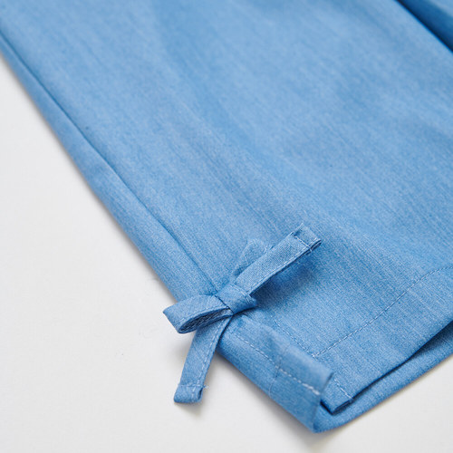 花蝶熊滾邊蕾絲藍色九分褲