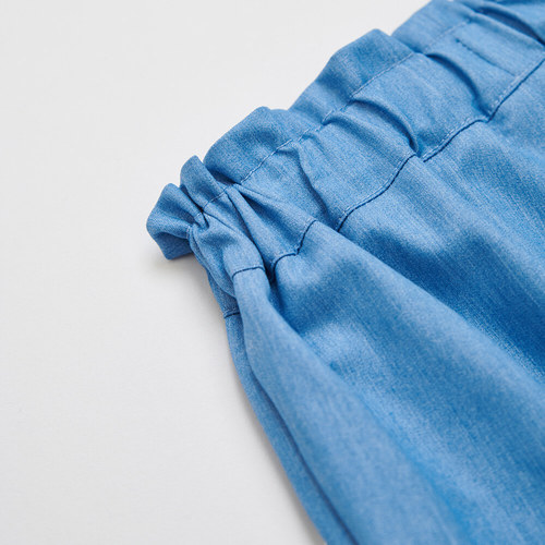 花蝶熊滾邊蕾絲藍色九分褲