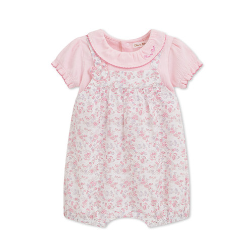 花蝶熊碎花造型翻領短袖兔裝