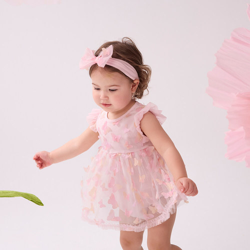 花蝶熊立體蝴蝶短袖兔裝-附髮帶