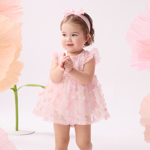 花蝶熊立體蝴蝶短袖兔裝-附髮帶