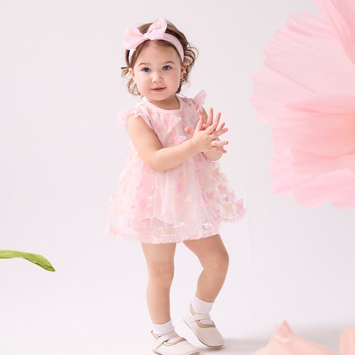 花蝶熊立體蝴蝶短袖兔裝-附髮帶