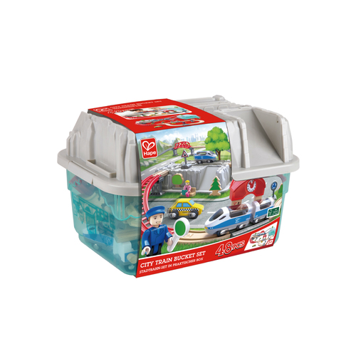 【網路限定】德國Hape 城市街景軌道火車(附收納箱48件組)