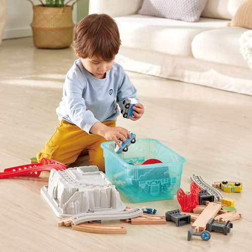 【網路限定】德國Hape 城市街景軌道火車(附收納箱48件組)