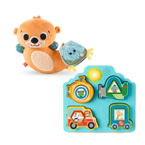【費雪組合】交通工具聲光拼圖組+二合一搖搖水獺