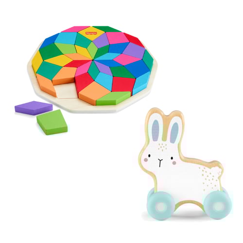 【費雪組合】費雪木製玩具推著走小兔子+曼陀羅積木