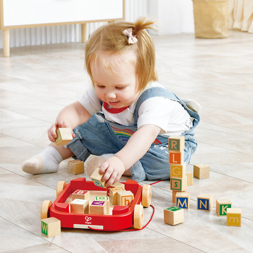 Hape 拖拉字母積木遊戲車(盒損品)