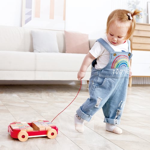 Hape 拖拉字母積木遊戲車(盒損品)