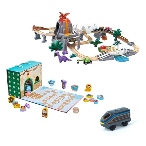 【金媽媽專屬】德國Hape 聖誕驚喜倒數曆-經典桌遊+火車軌道夜光恐龍組合(預購商品,預計11/5陸續出貨)