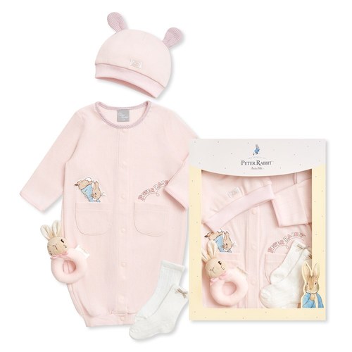比得兔 可愛小兔妙妙裝禮盒/連身衣4件組禮盒 (妙妙裝+手搖鈴+帽子+襪子)