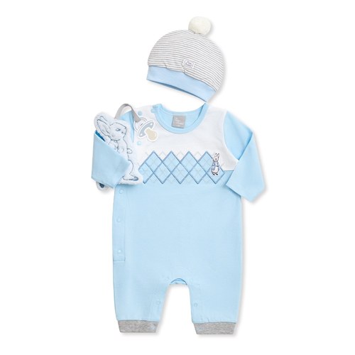 比得兔 清新藍調兔裝禮盒/連身衣3件組禮盒 (兔裝+安撫巾+帽子)