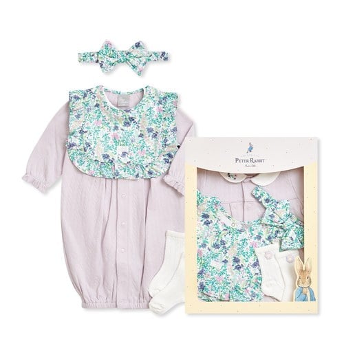 比得兔 柔紫花漾妙妙裝禮盒/連身衣4件組禮盒 (妙妙裝+髮帶+圍兜+襪子)