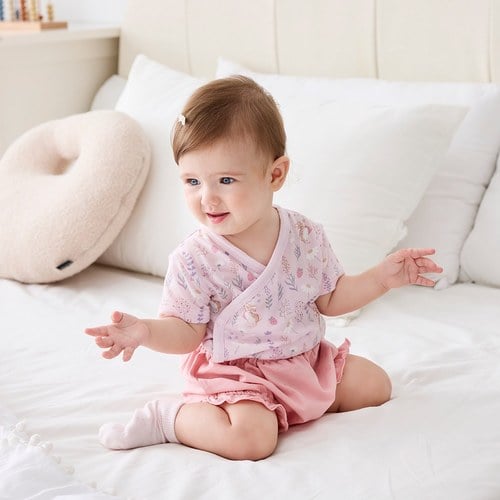 採花趣短袖兩段式調節開襟包屁衣 (水晶紗)