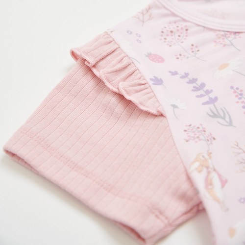 採花趣粉紫色短袖兔裝 (水晶紗)