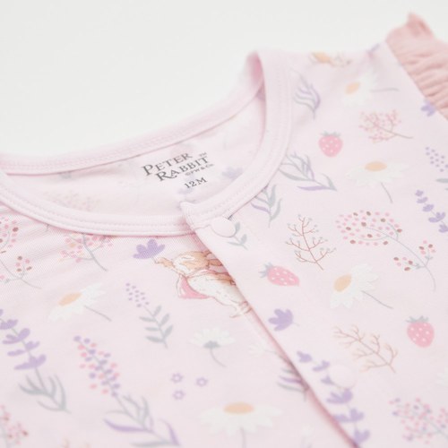 採花趣粉紫色短袖兔裝 (水晶紗)