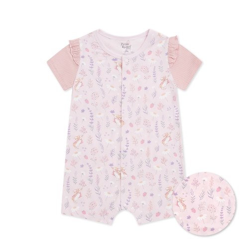 採花趣粉紫色短袖兔裝 (水晶紗)