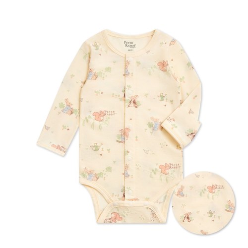 野餐比得長袖前開包屁衣 (天絲洞感緹花布)